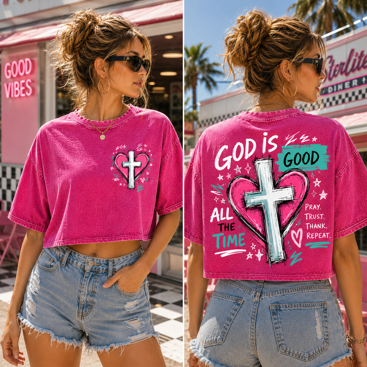 God Is Good – Faith Graphic Washed Crop Top