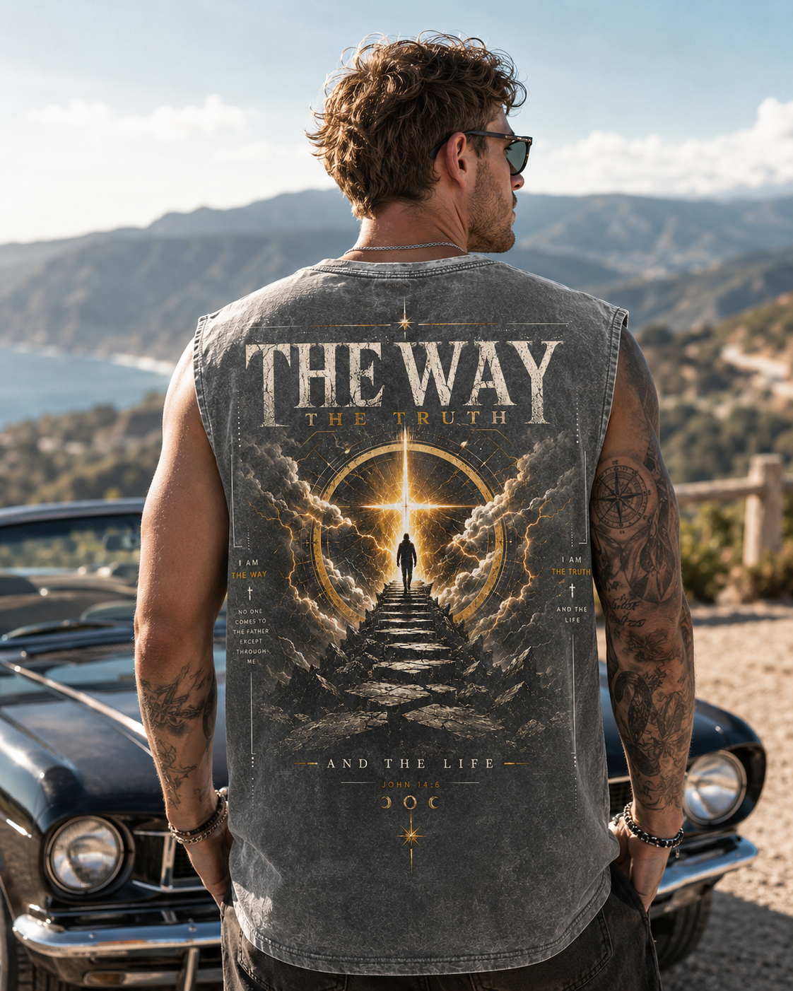 THE WAY — Washed Black Christian Graphic Tank Top