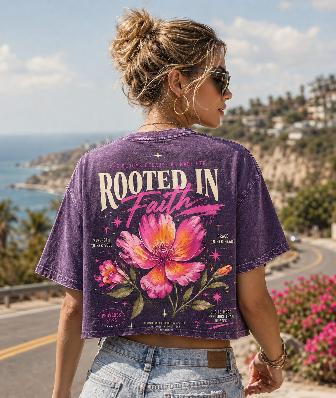 Rooted in Faith Floral Crop Tee