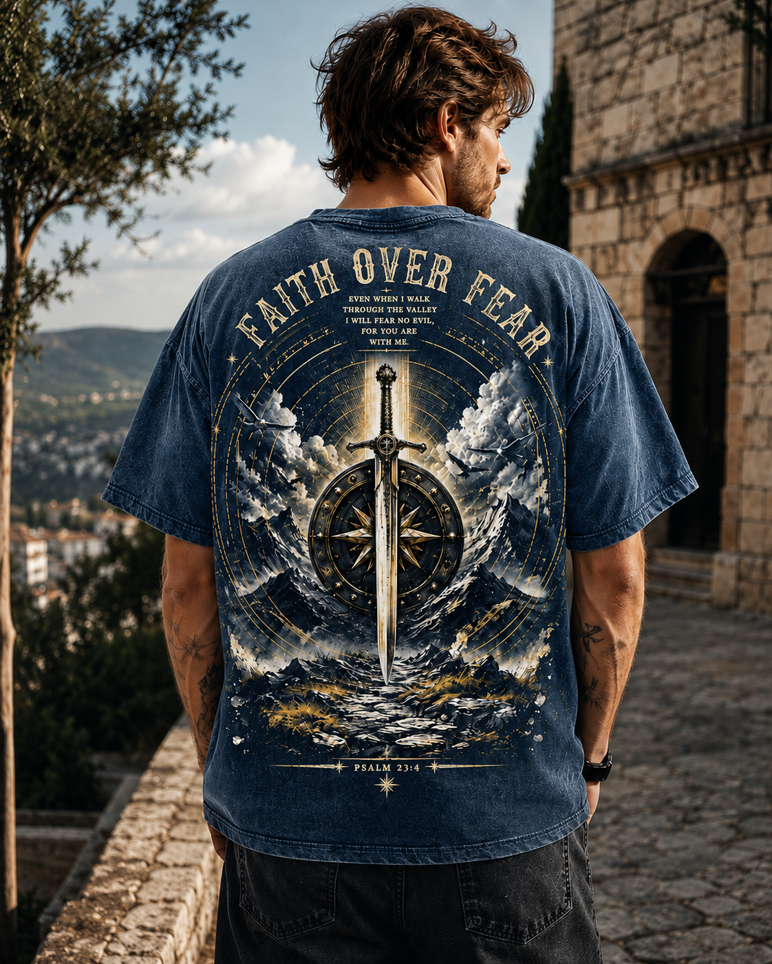 Faith Over Fear – Vintage Washed Black Oversized T-Shirt