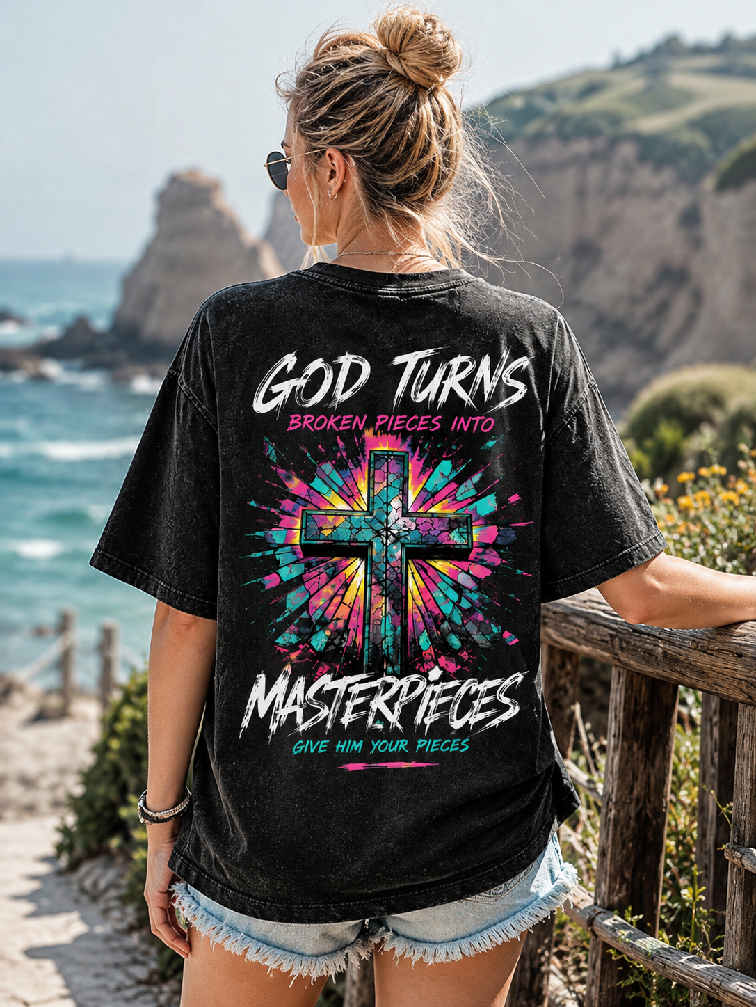 God Turns Broken Pieces Into Masterpieces – Vintage Cross Graphic Tee