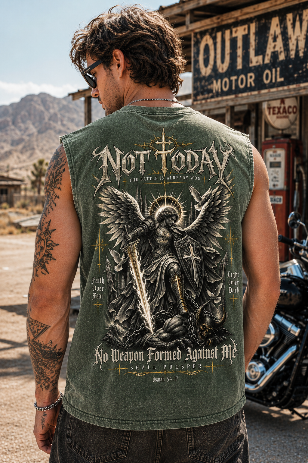 Not Today Washed Blue Muscle Tee – Gothic Faith Graphic