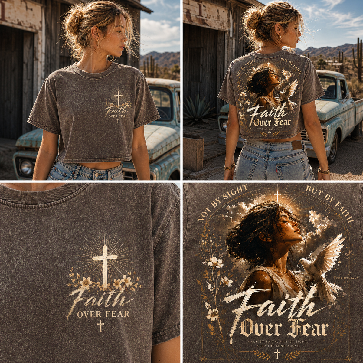 Faith Over Fear – Vintage Christian Crop Top
