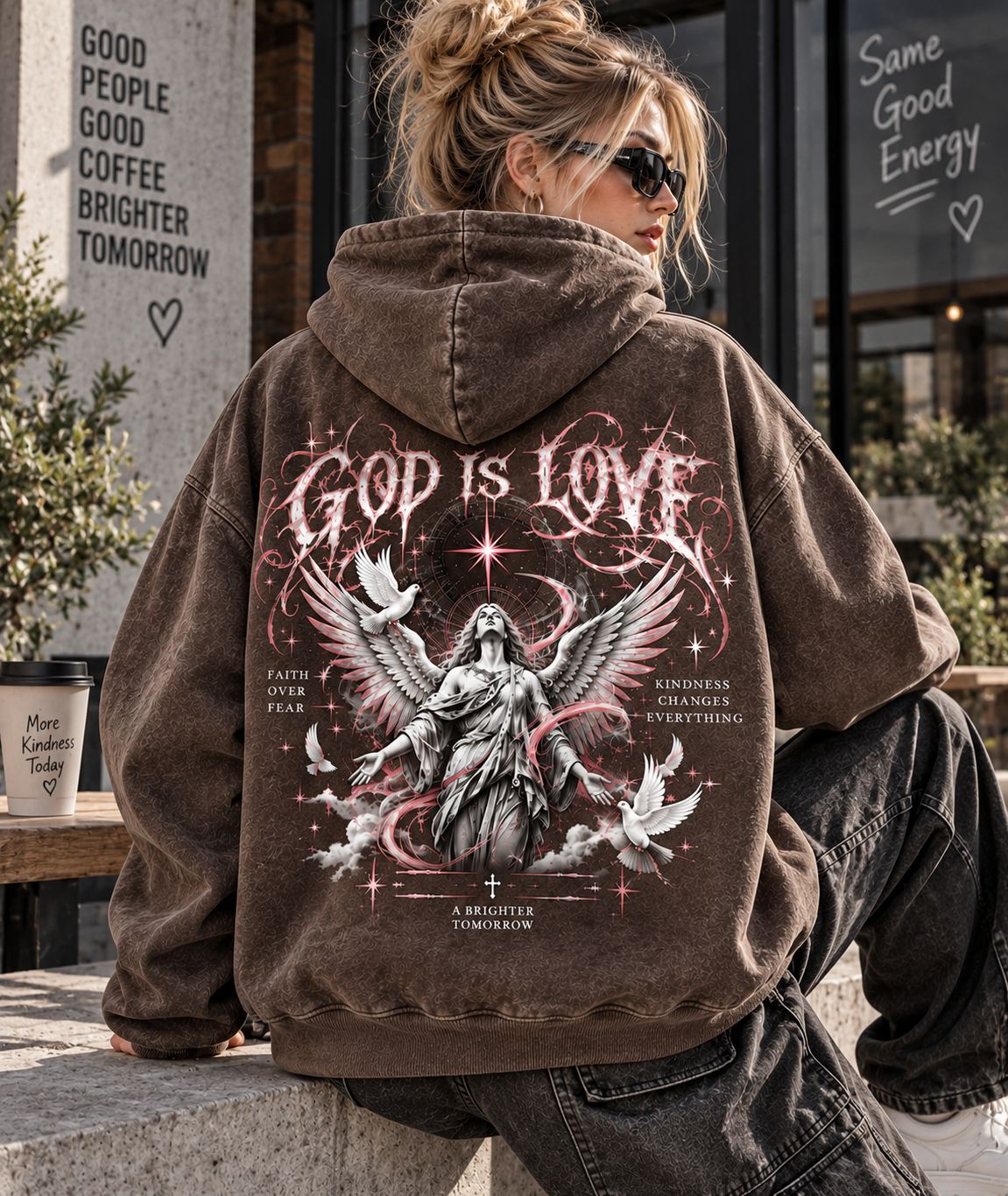 God Is Love Vintage Angel Hoodie