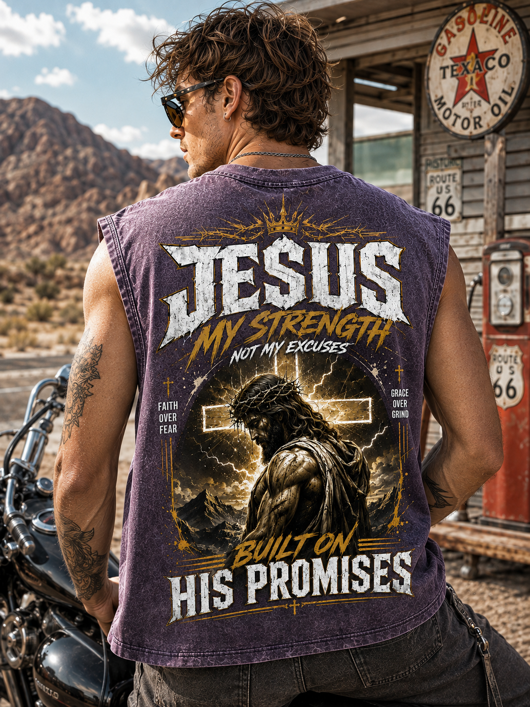 Jesus My Strength – Vintage Washed Black Muscle Tee