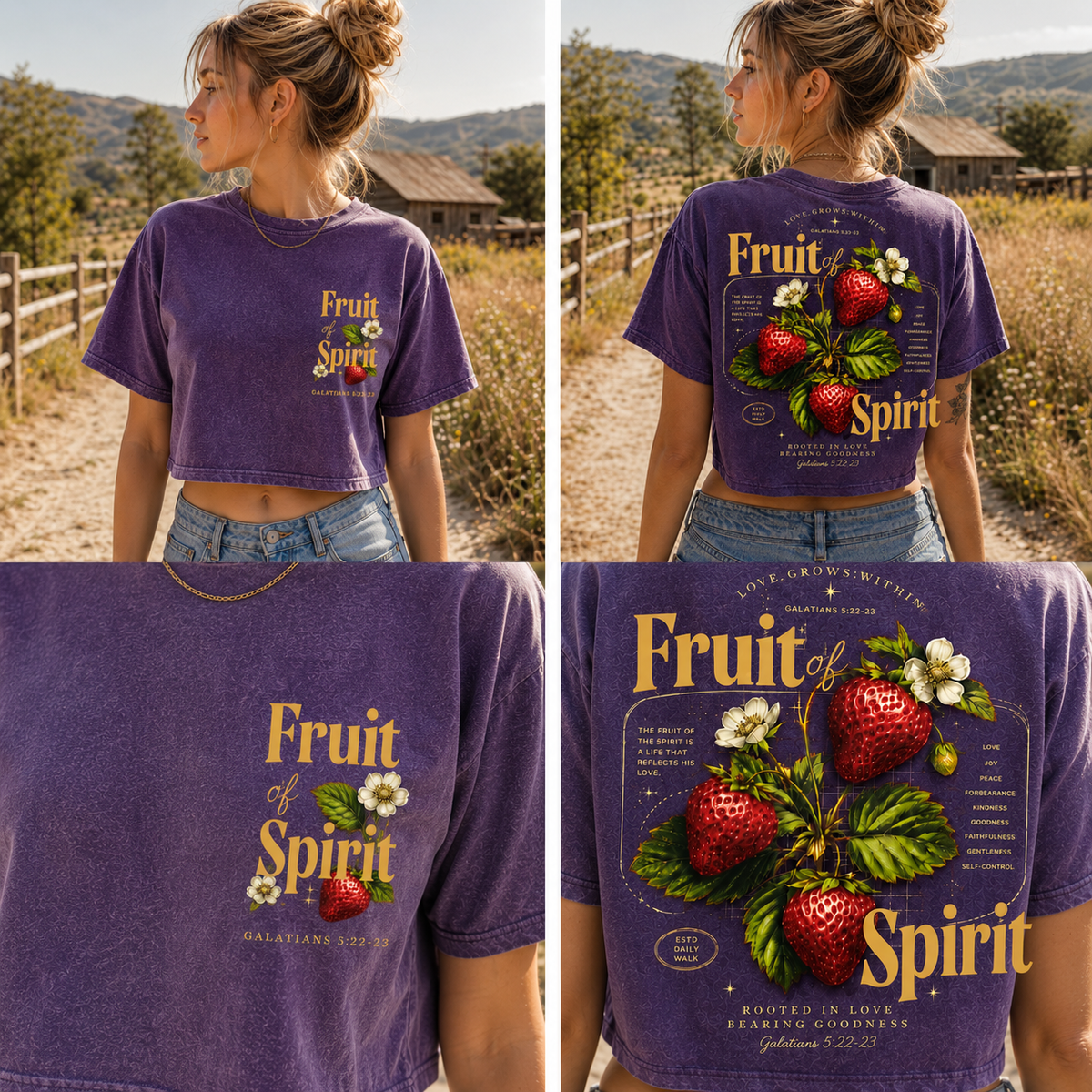 Fruit of Spirit Vintage Crop Top – Faith & Strawberry Tee