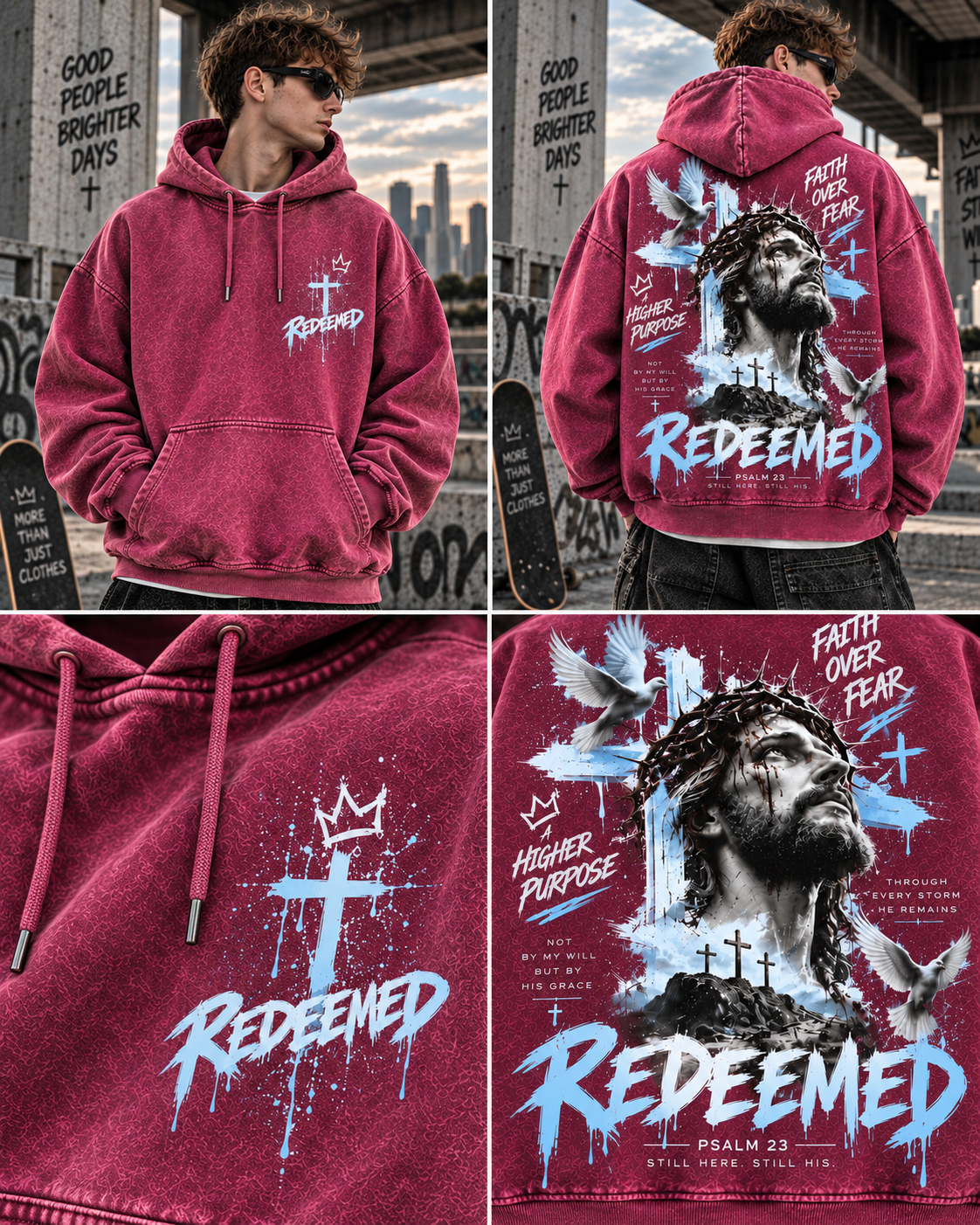 ⭐ Redeemed Faith Hoodie – Vintage Christian Streetwear
