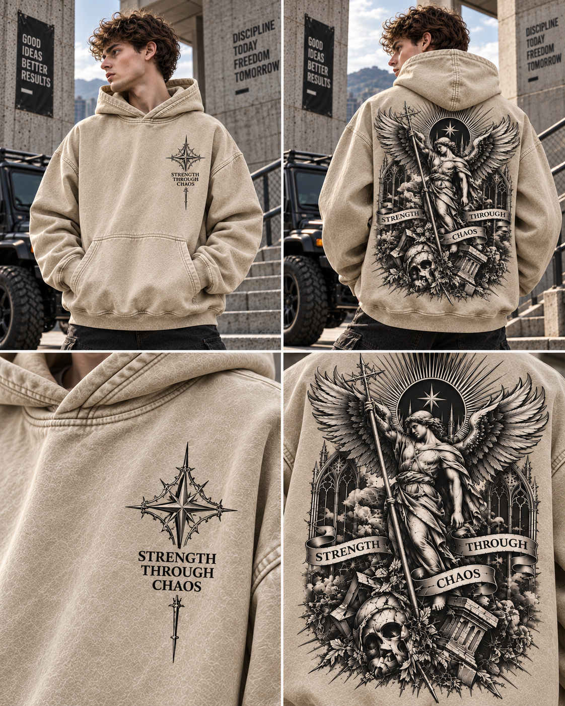 Strength Through Chaos – Vintage Gothic Angel Hoodie