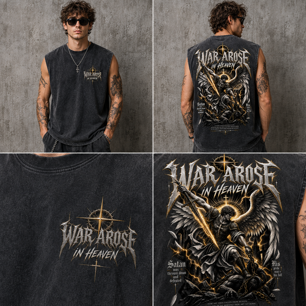 War Arise In Heaven – Vintage Angel Warrior Washed Tank Top