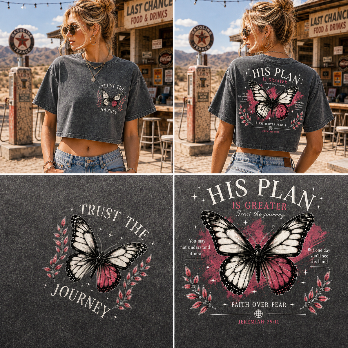 His Plan Is Greater Butterfly Crop Top – Vintage Faith Tee