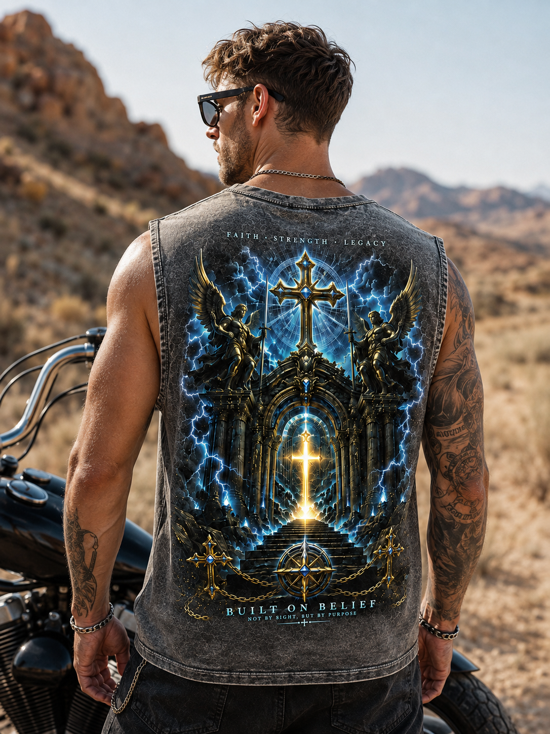 Faith Strength Legacy – Washed Blue Tank Top