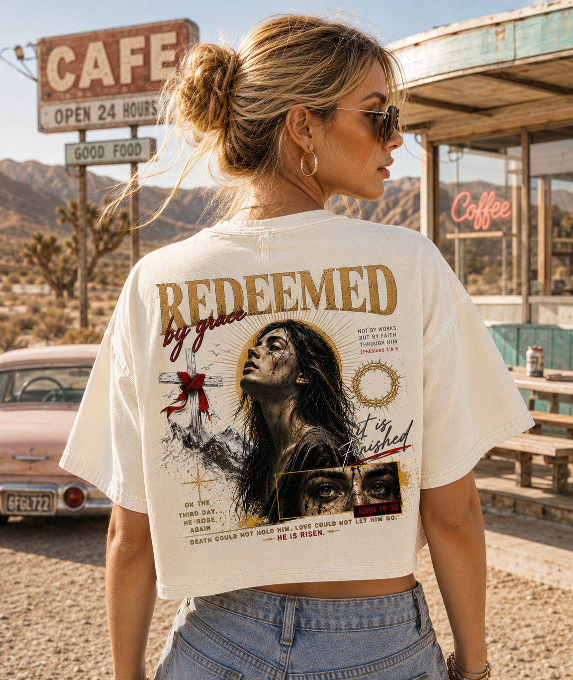 Redeemed by Grace – Vintage Faith Crop Tee