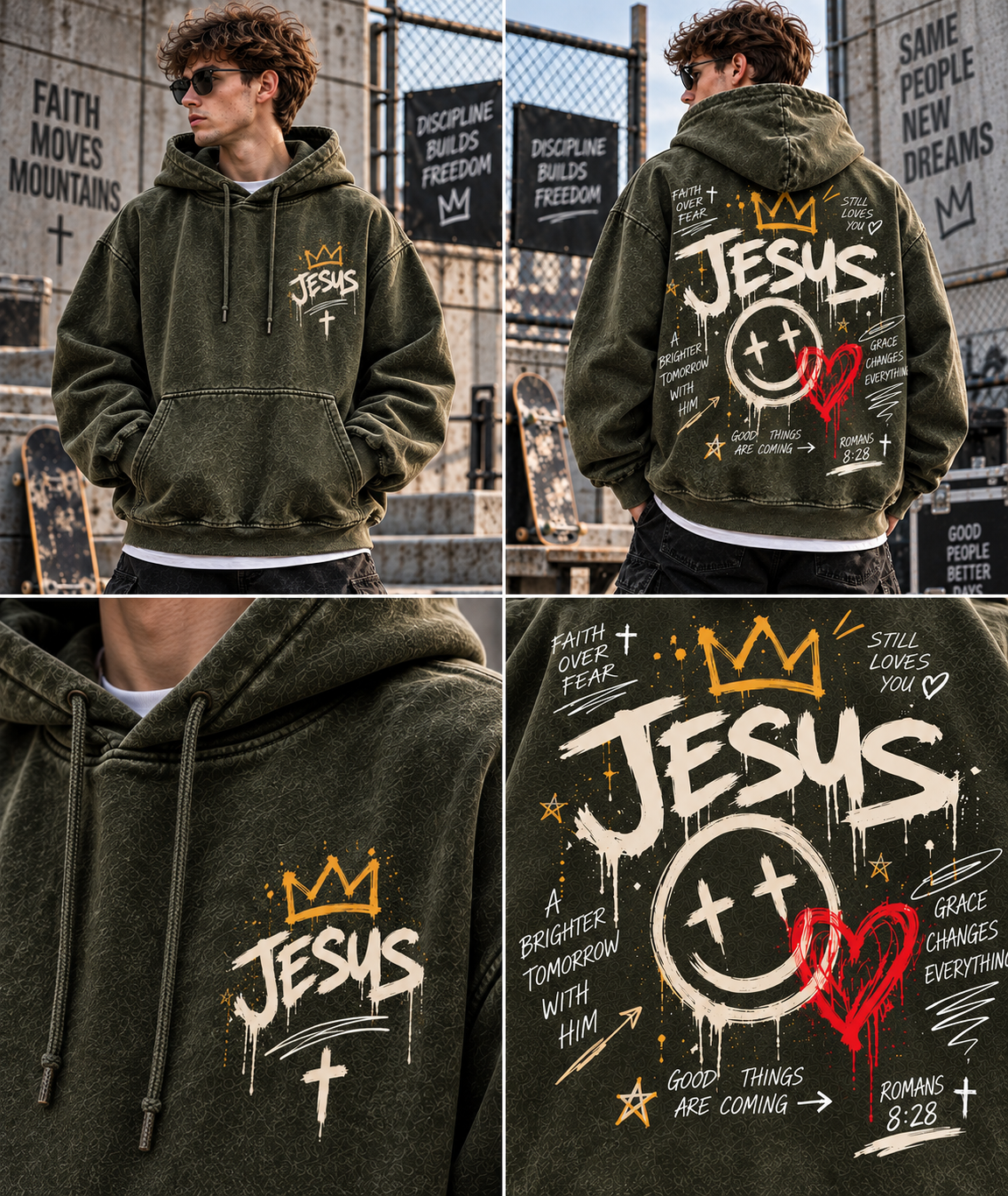 Faith Over Fear – Vintage Jesus Wash Hoodie