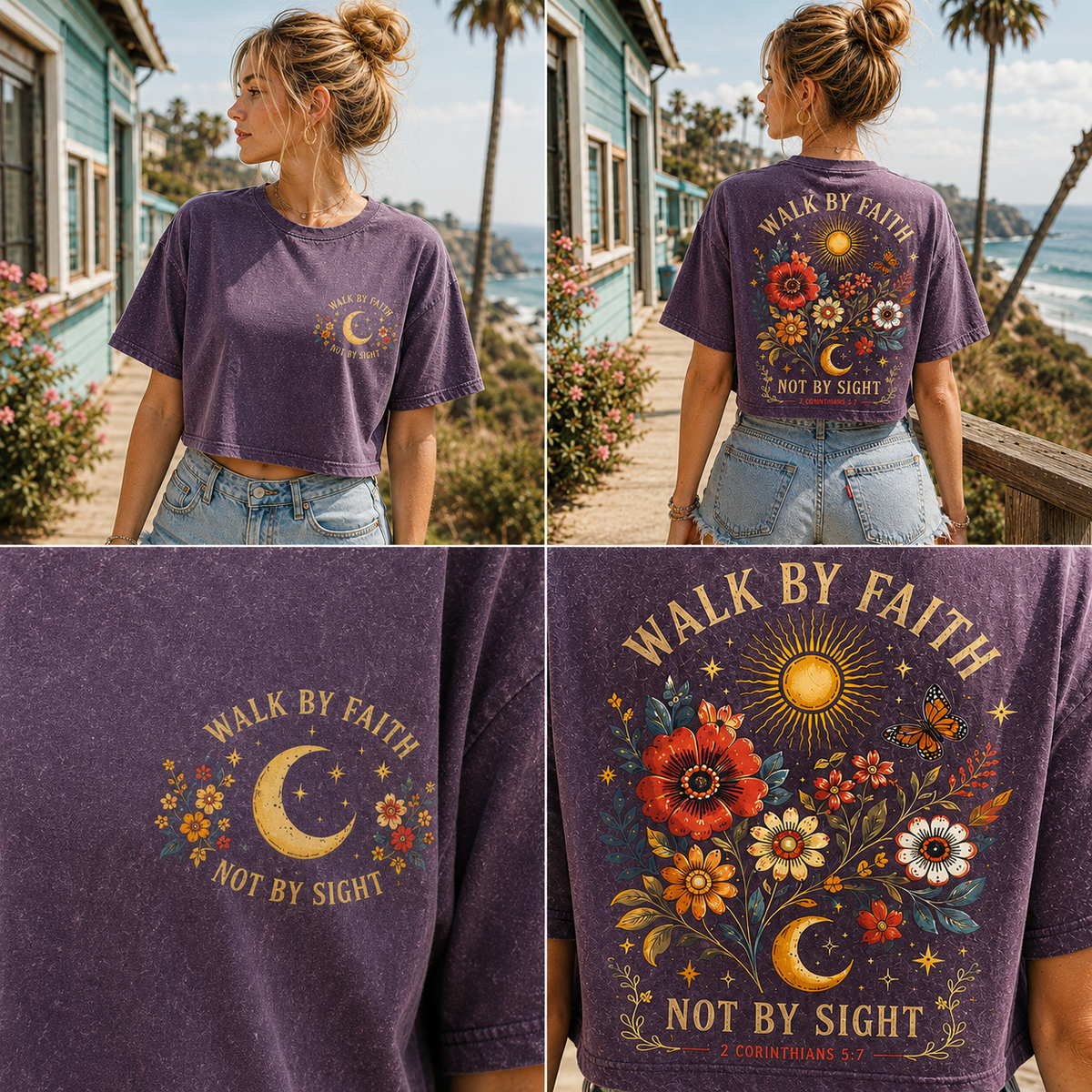 Walk by Faith Crop Top – Vintage Floral Christian Tee