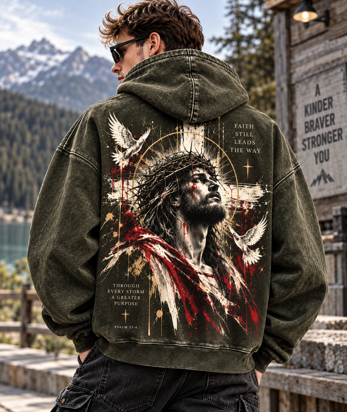 Faith Still Leads The Way – Vintage Christian Wash Hoodie