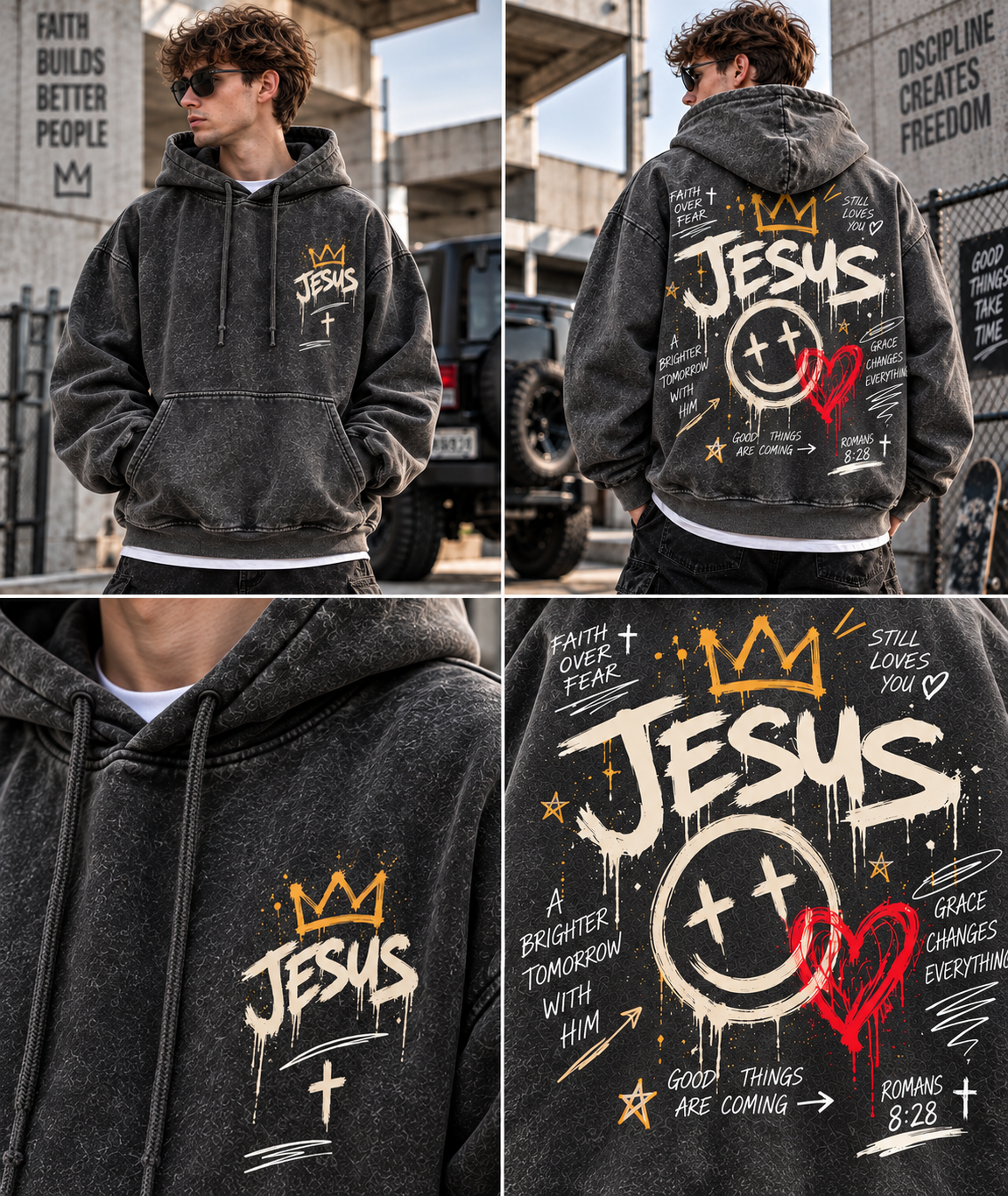 Faith Over Fear – Vintage Jesus Wash Hoodie