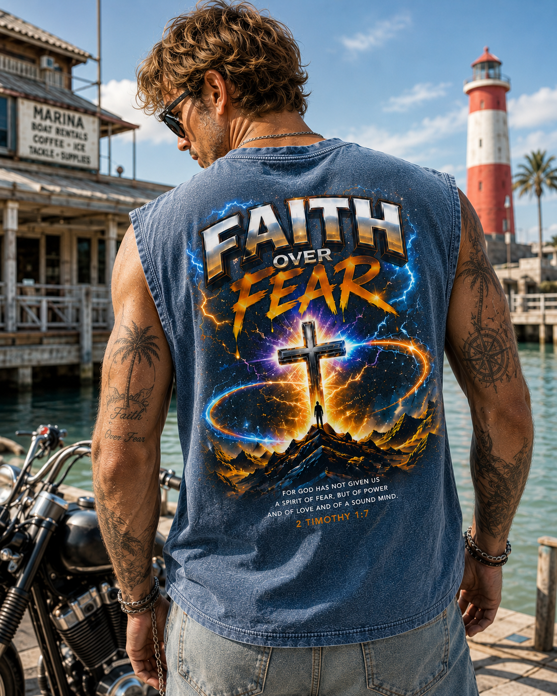 Faith Over Fear – Washed Black Christian Muscle Tank