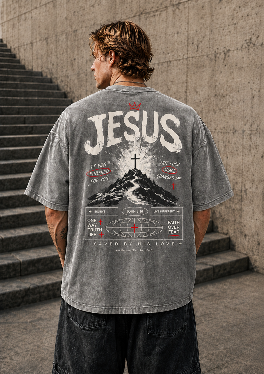 JESUS Faith Graphic Vintage Washed T-Shirt – Unisex Streetwear