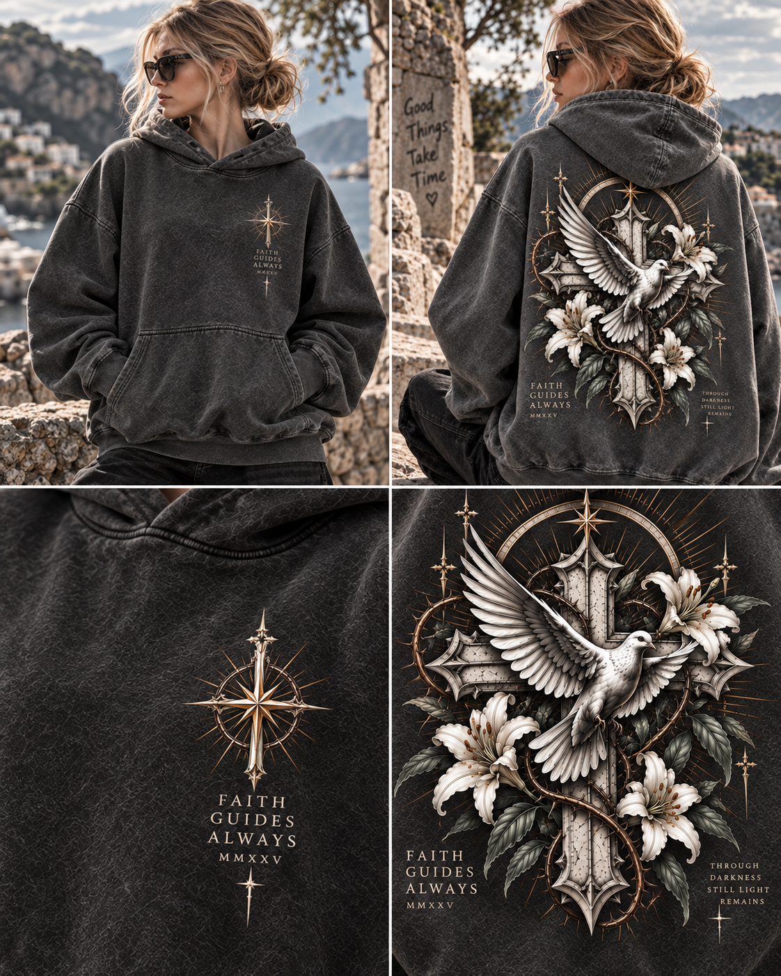 Faith Guides Always Hoodie – Vintage Cross & Dove