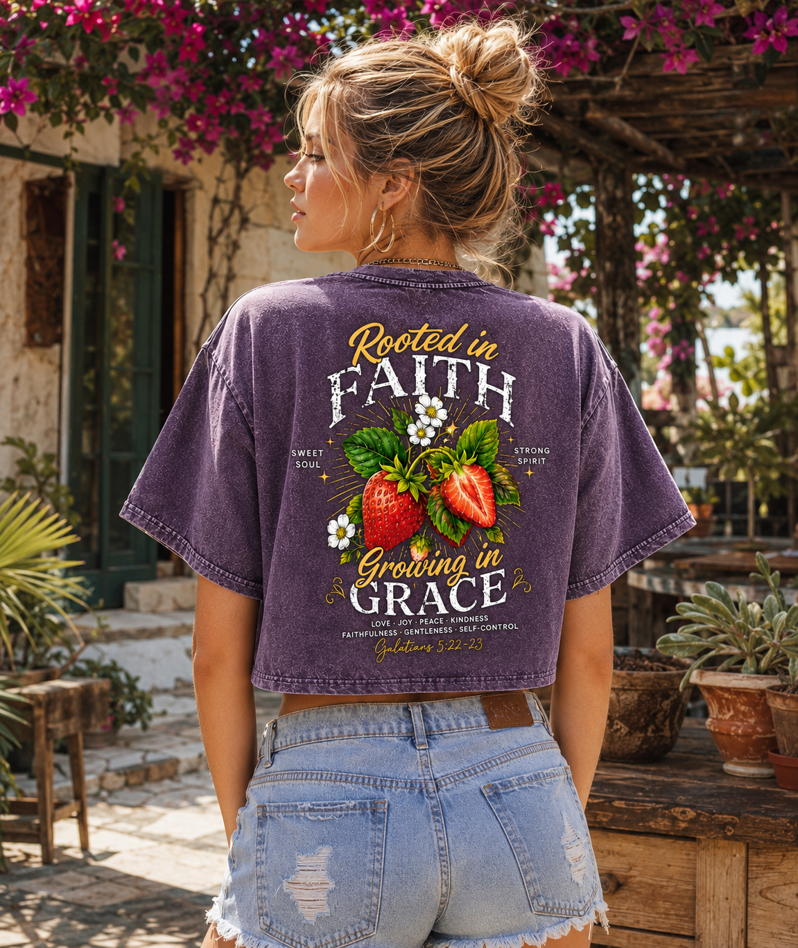 Rooted in Faith Growing in Grace – Vintage Washed Crop Tee