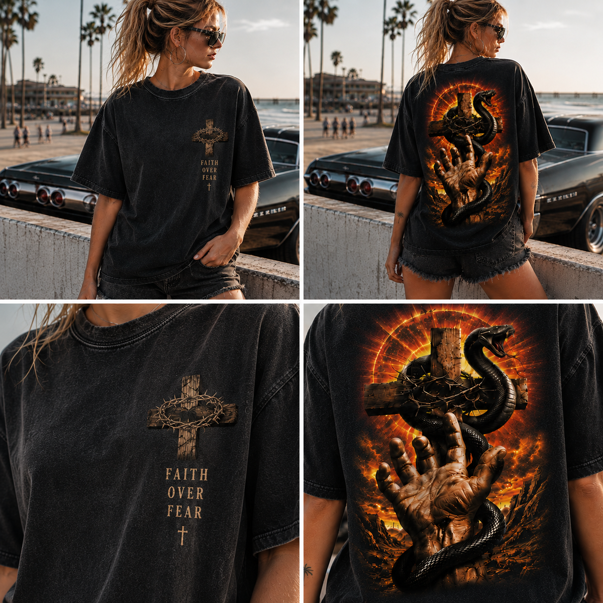 Vintage Snake Cross Graphic Tee – Washed Black