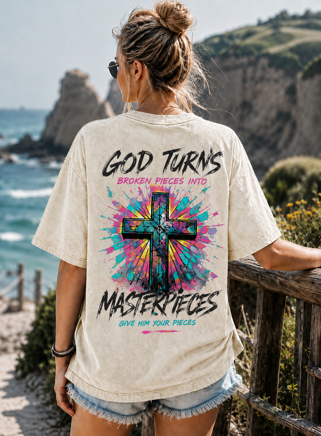 God Turns Broken Pieces Into Masterpieces – Vintage Cross Graphic Tee