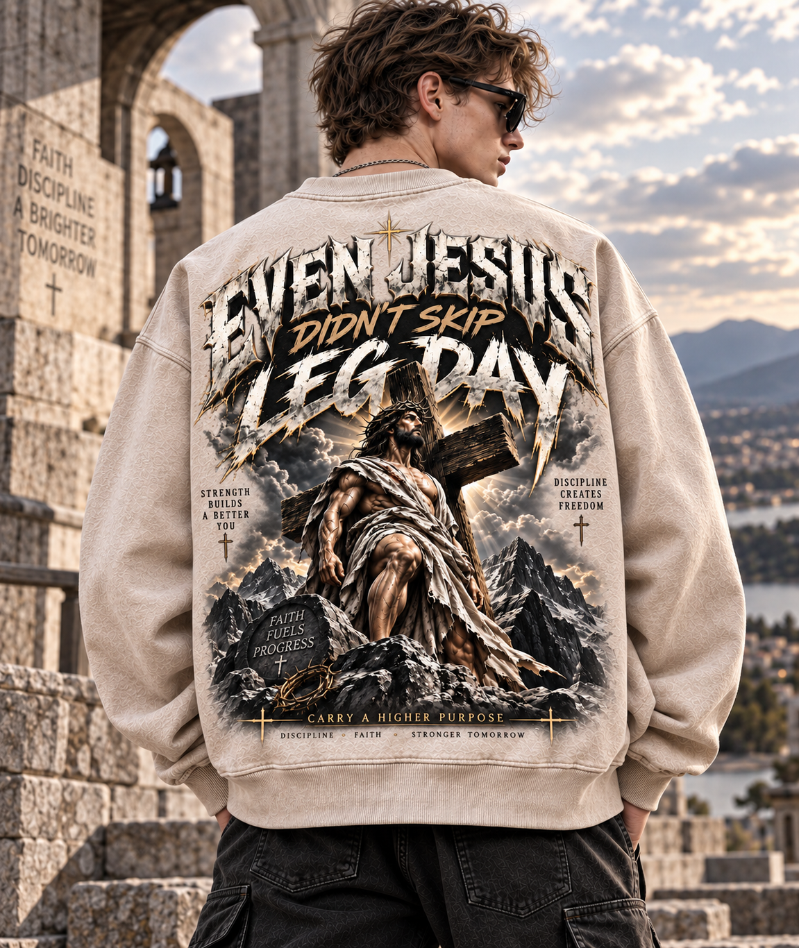 Even Jesus Didn’t Skip Leg Day – Vintage Faith Sweatshirt