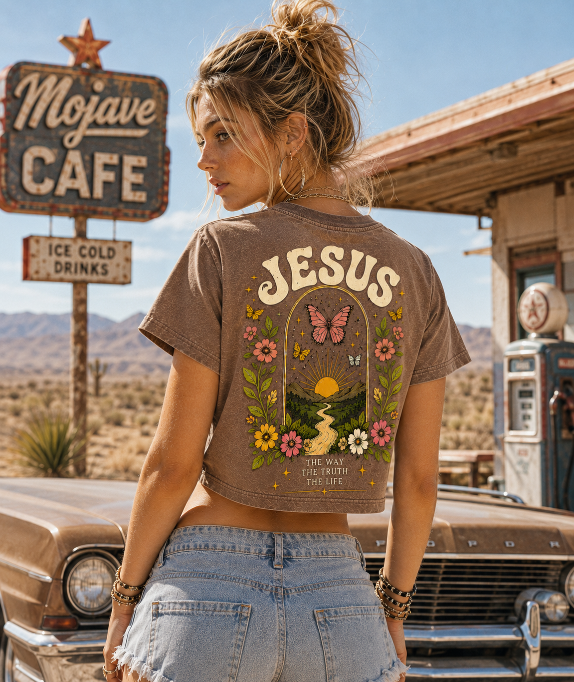 Jesus Butterfly Vintage Crop Top – Washed Tee