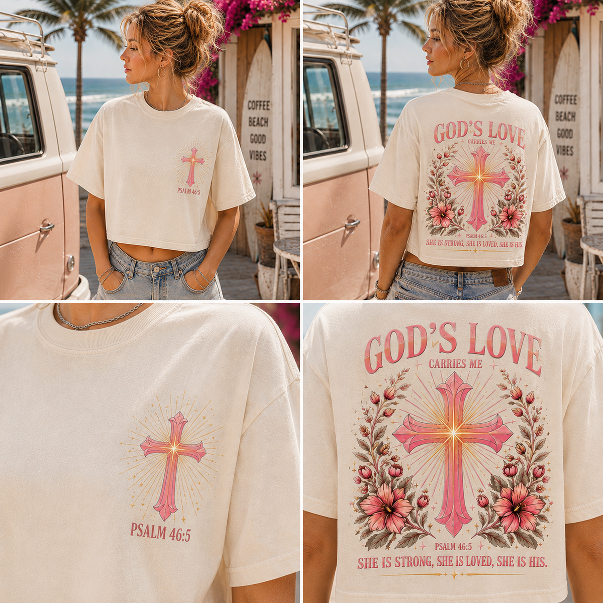 God’s Love Vintage Cross Crop Top – Women’s Faith Tee