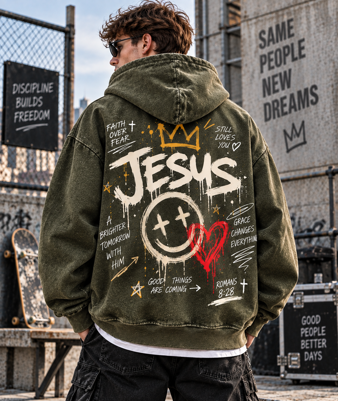 Faith Over Fear – Vintage Jesus Wash Hoodie