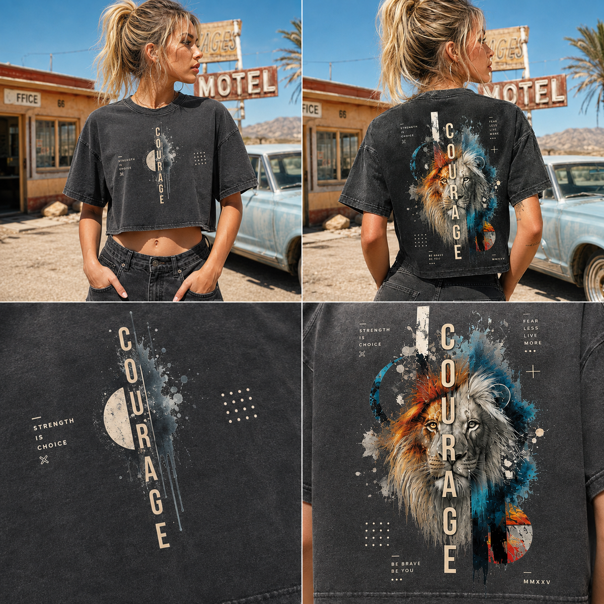 Courage Lion – Vintage Washed Graphic Crop Top