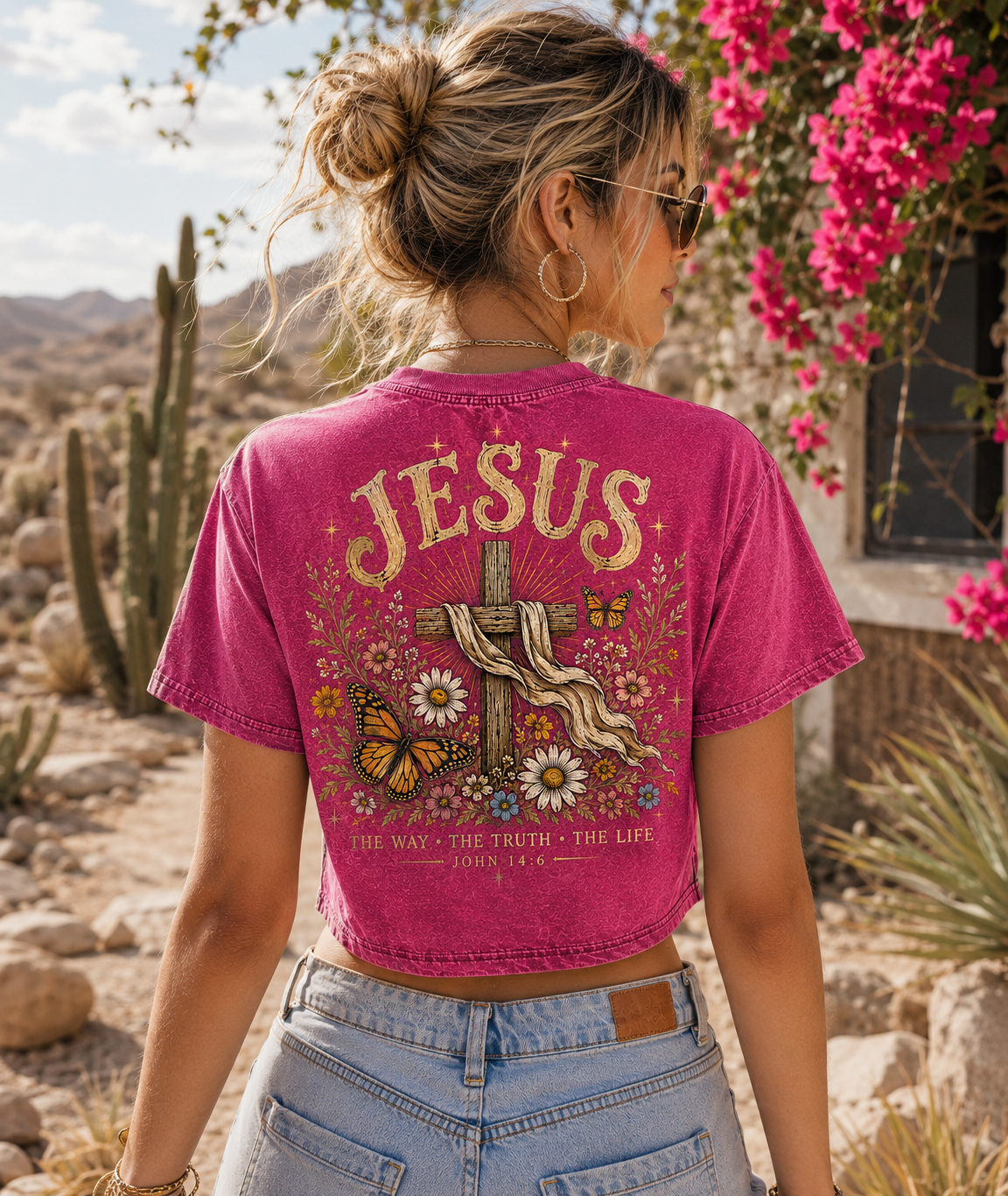 Vintage Jesus Cross Crop Top – Faith Graphic Tee