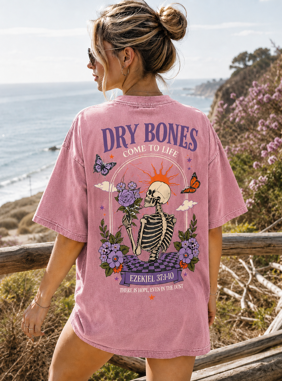 Vintage Dry Bones Graphic Tee – Washed Black Oversized T-Shirt