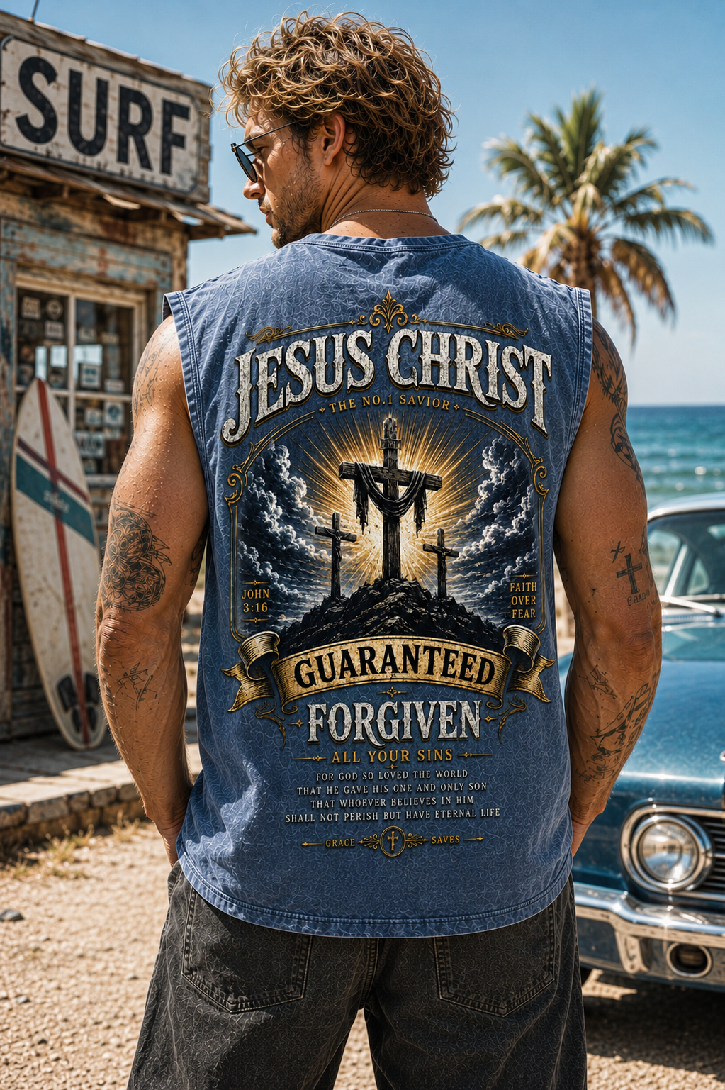 Jesus Christ Forgiven Wash Tee – Vintage Faith Edition