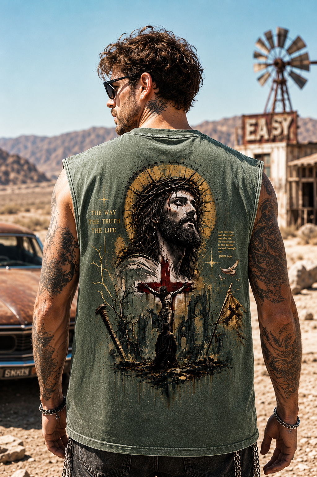 Washed Black Faith Graphic Muscle Tee