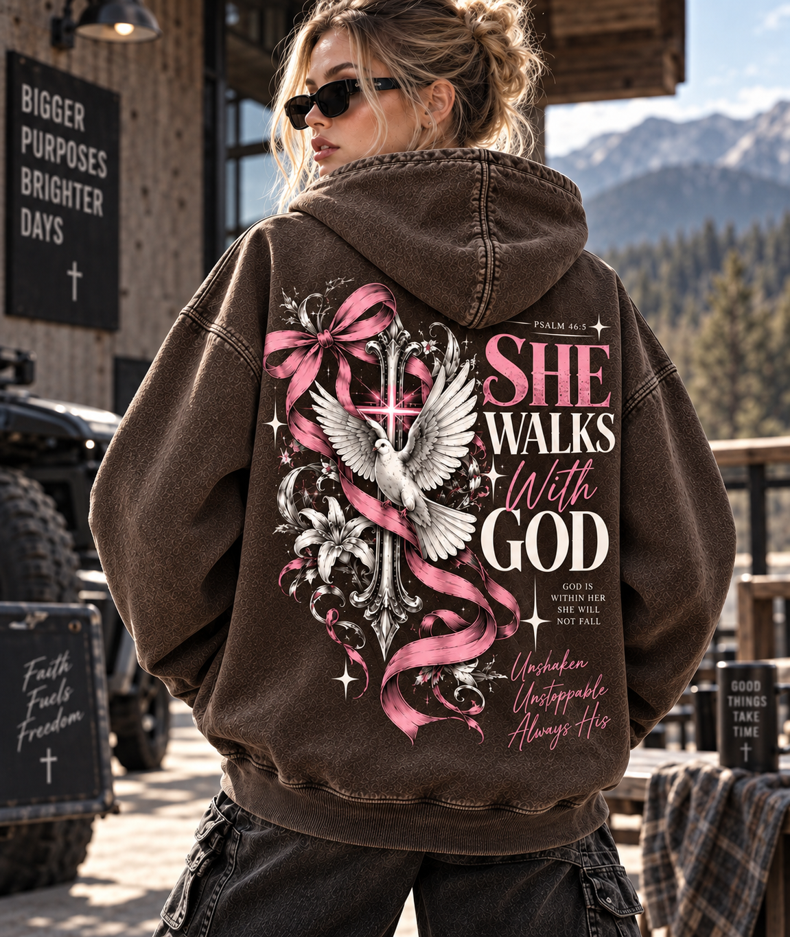 She Walks With God – Vintage Faith Hoodie