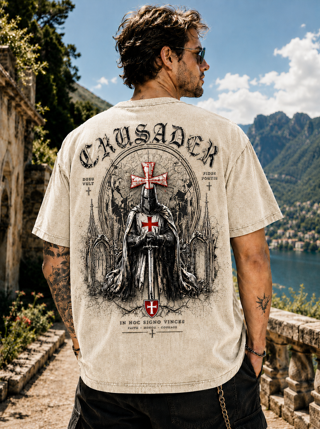 Vintage Crusader Oversized T-Shirt – Washed Black