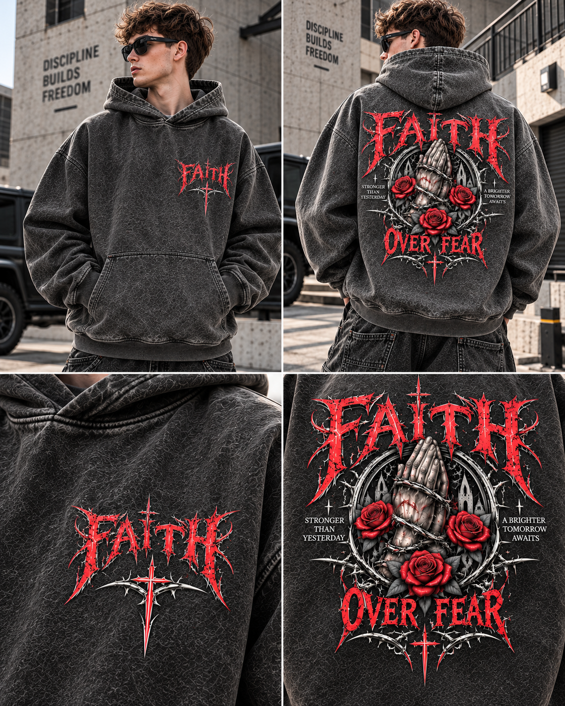Faith Over Fear – Vintage Gothic Hoodie