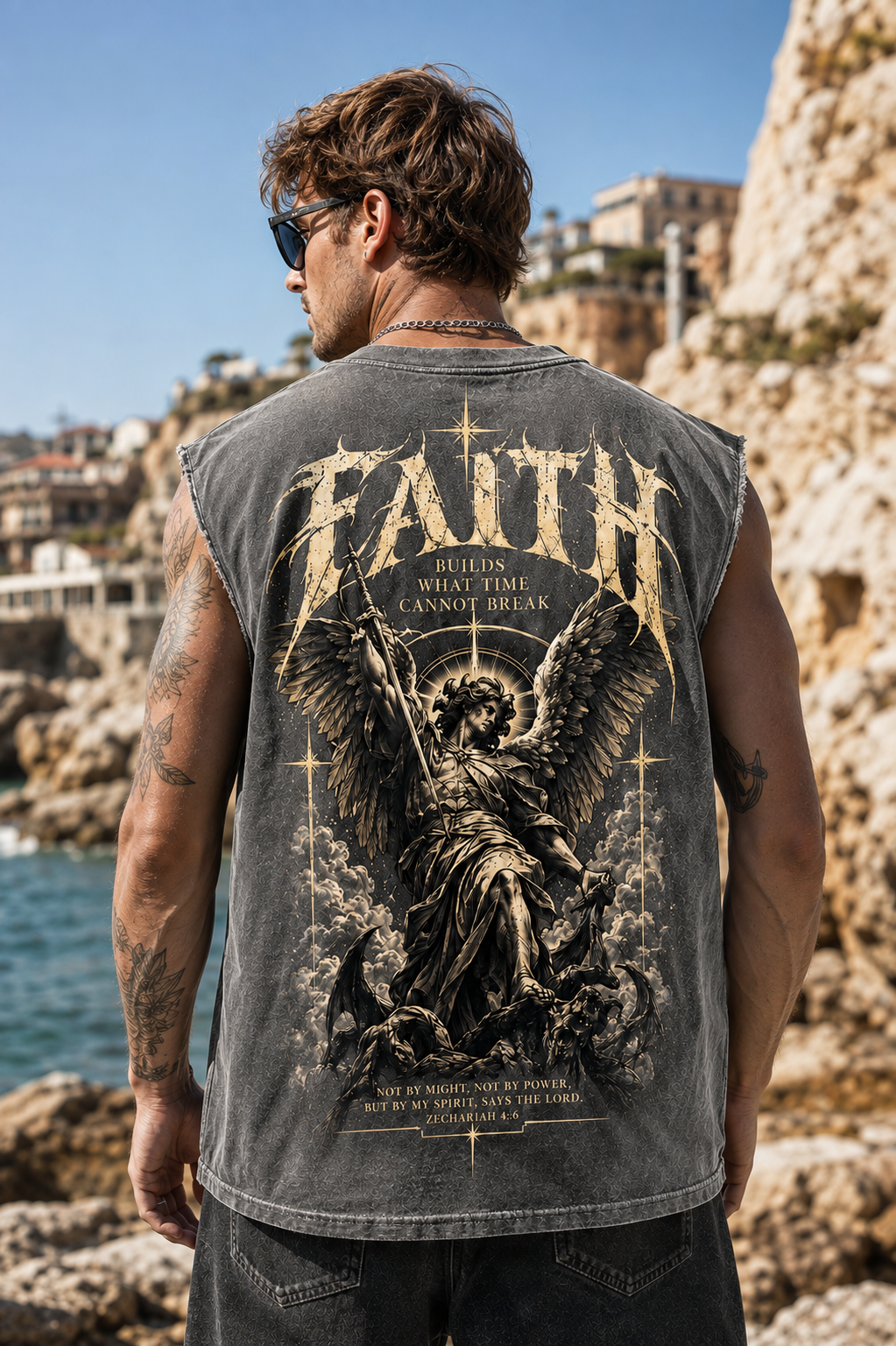 Washed Black Faith Angel Muscle Tee