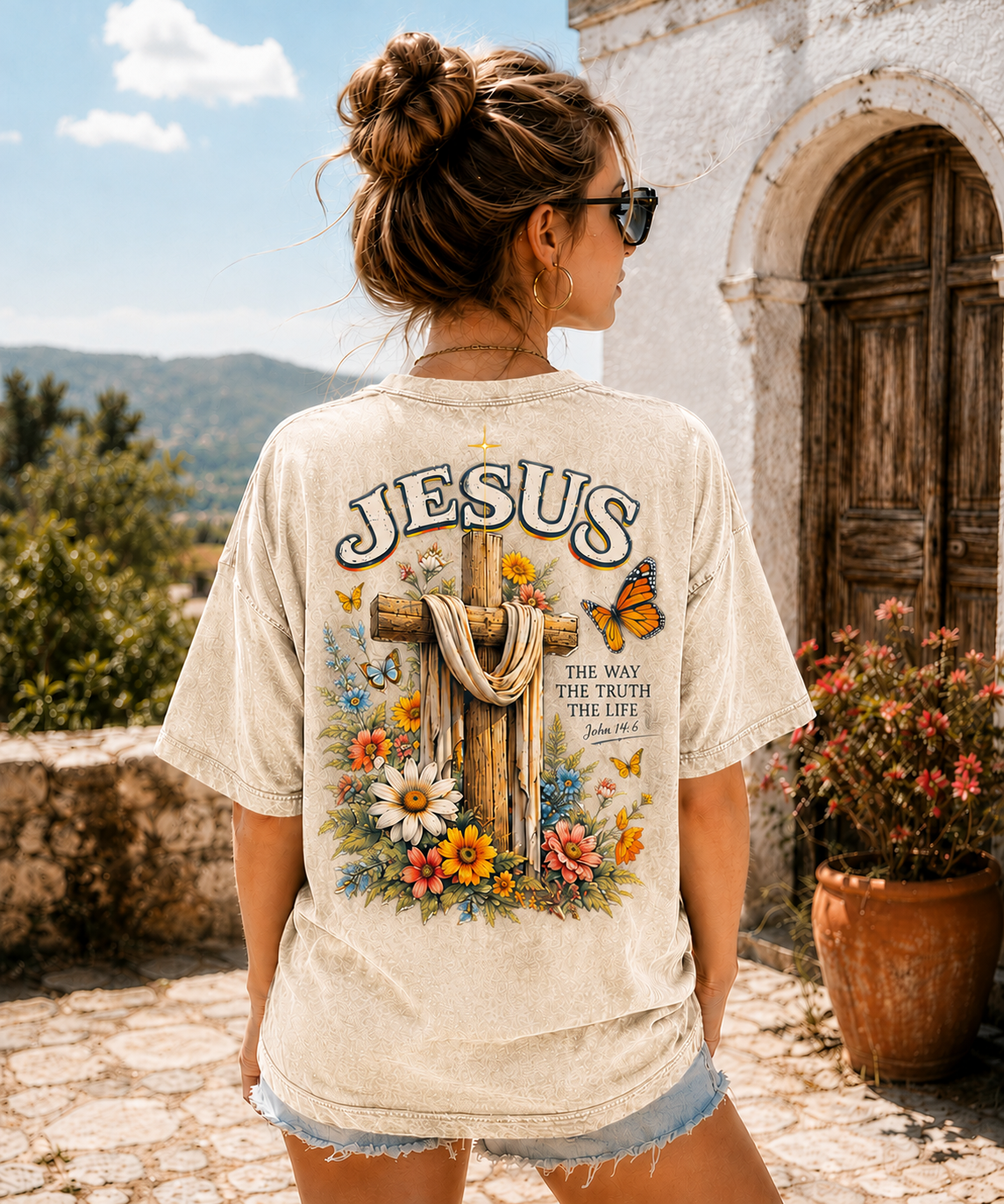 Vintage Jesus Cross Floral Graphic Tee