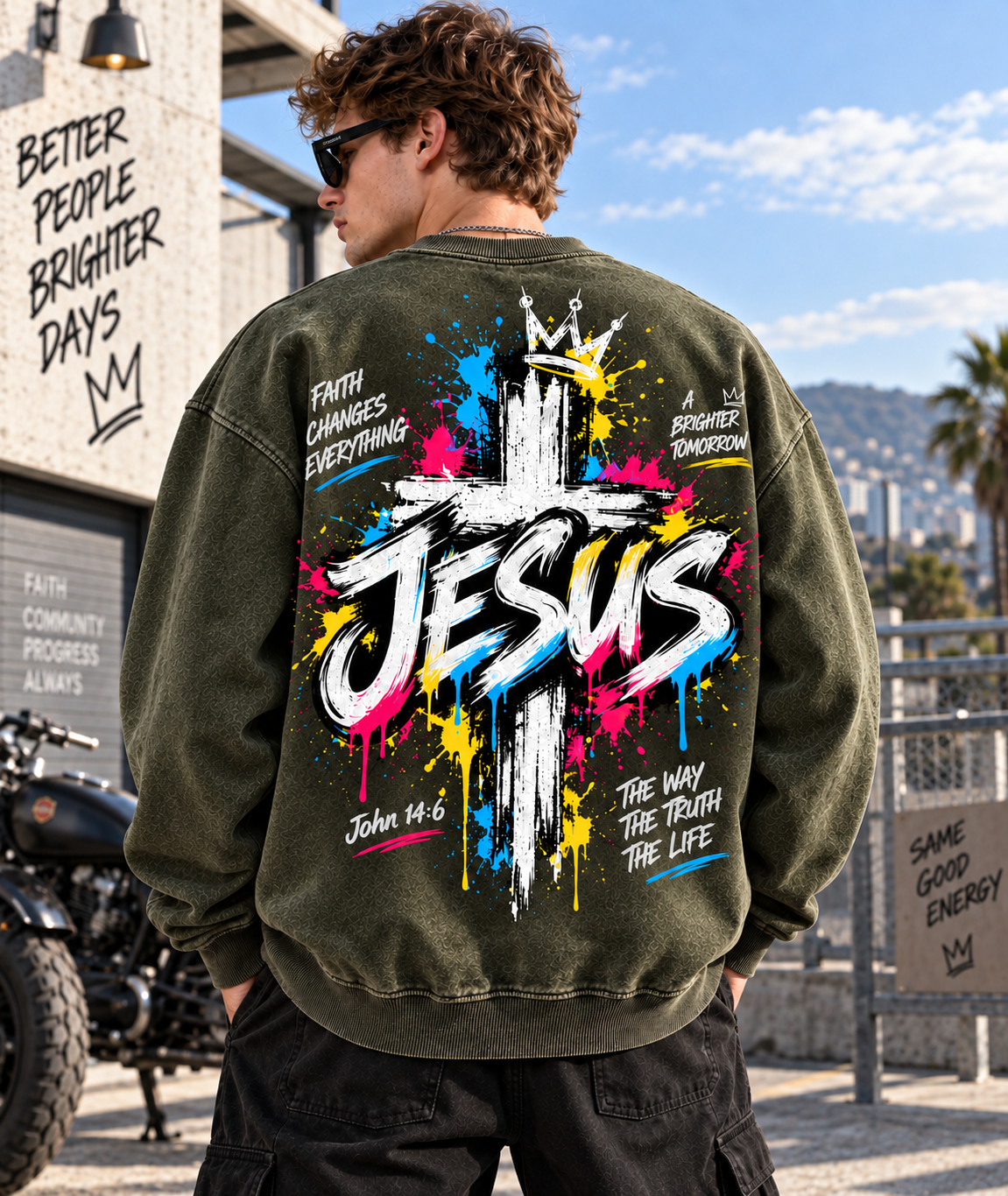 JESUS Graffiti Cross – Vintage Faith Sweatshirt