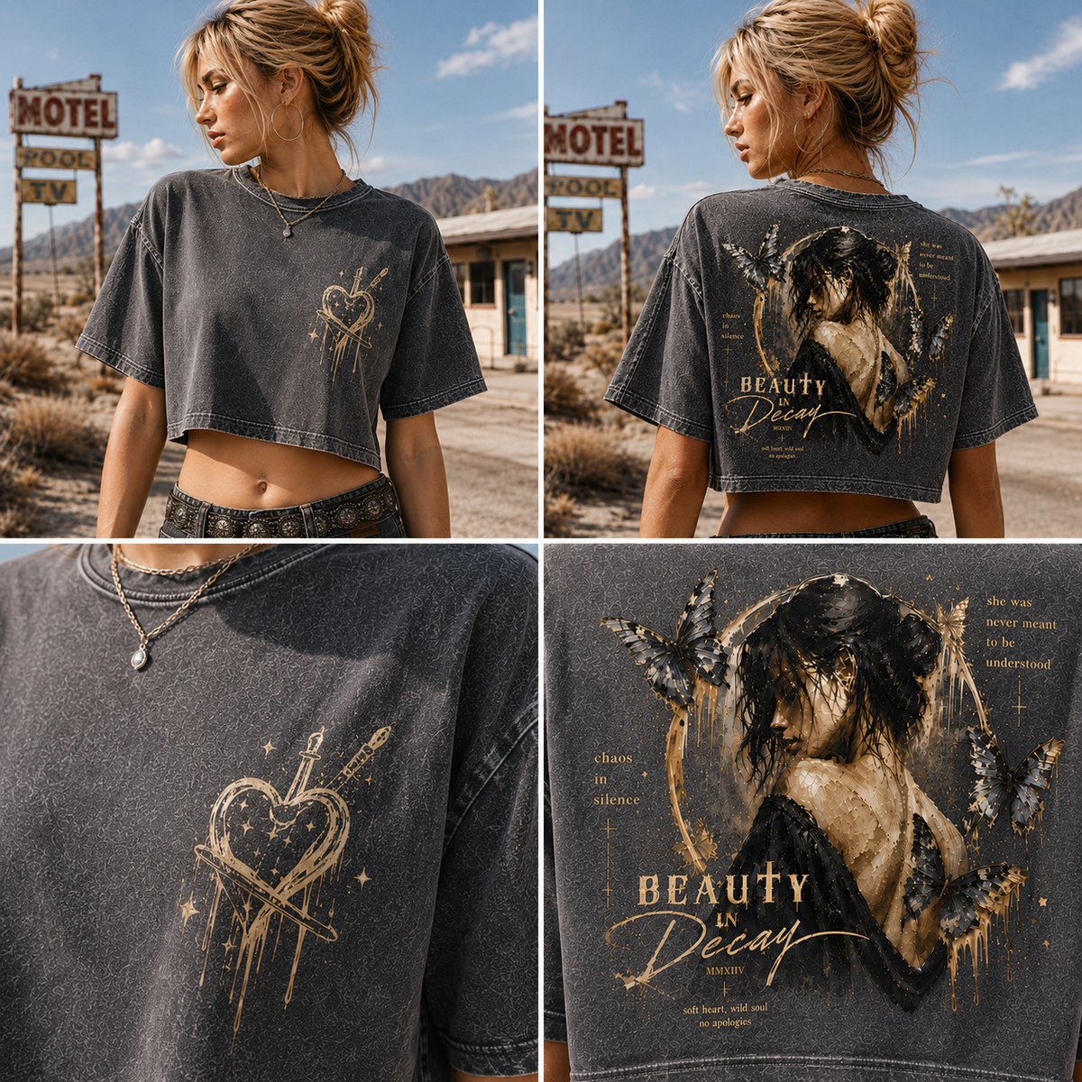 Beauty in Decay – Vintage Butterfly Crop Top