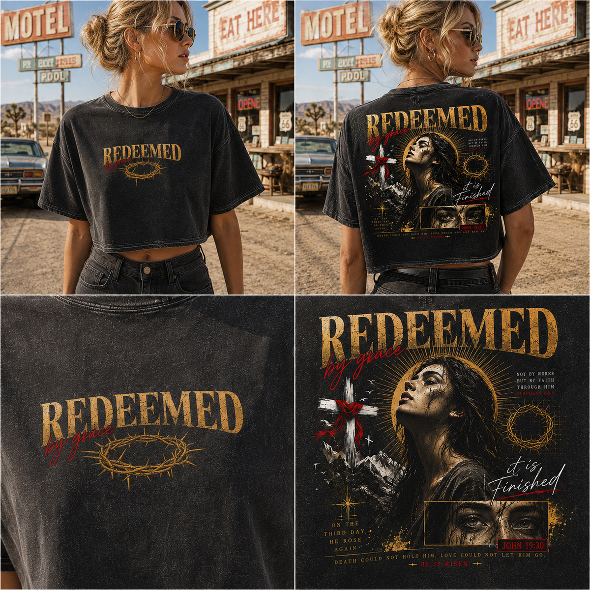 Redeemed by Grace – Vintage Faith Crop Tee