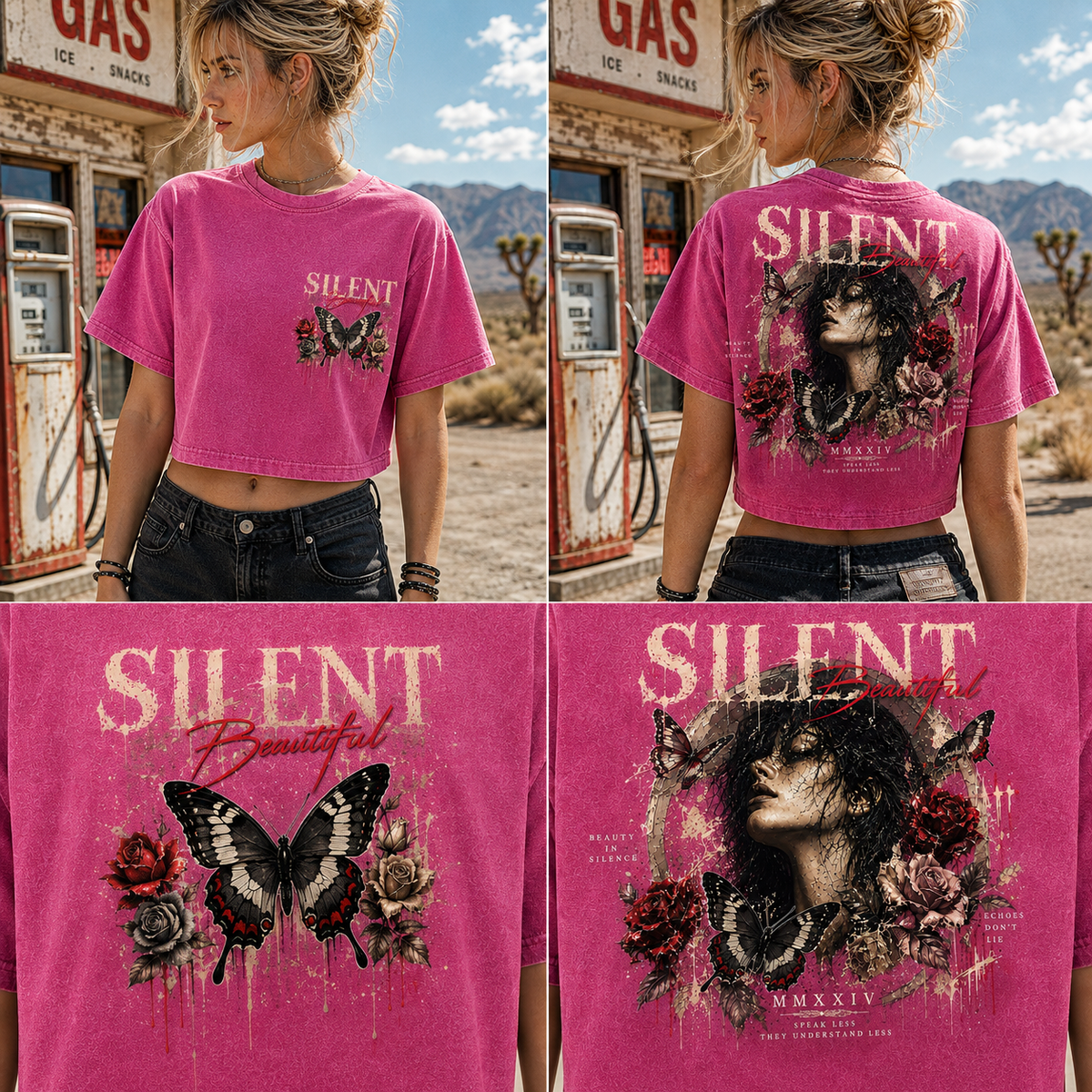 Silent Beautiful Butterfly Crop Top – Vintage Wash Tee