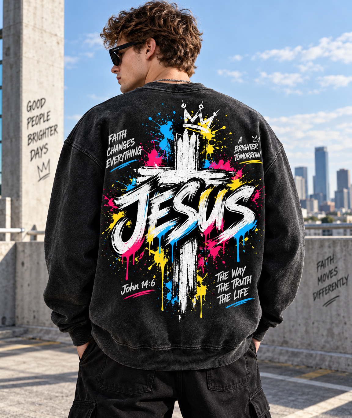 JESUS Graffiti Cross – Vintage Faith Sweatshirt