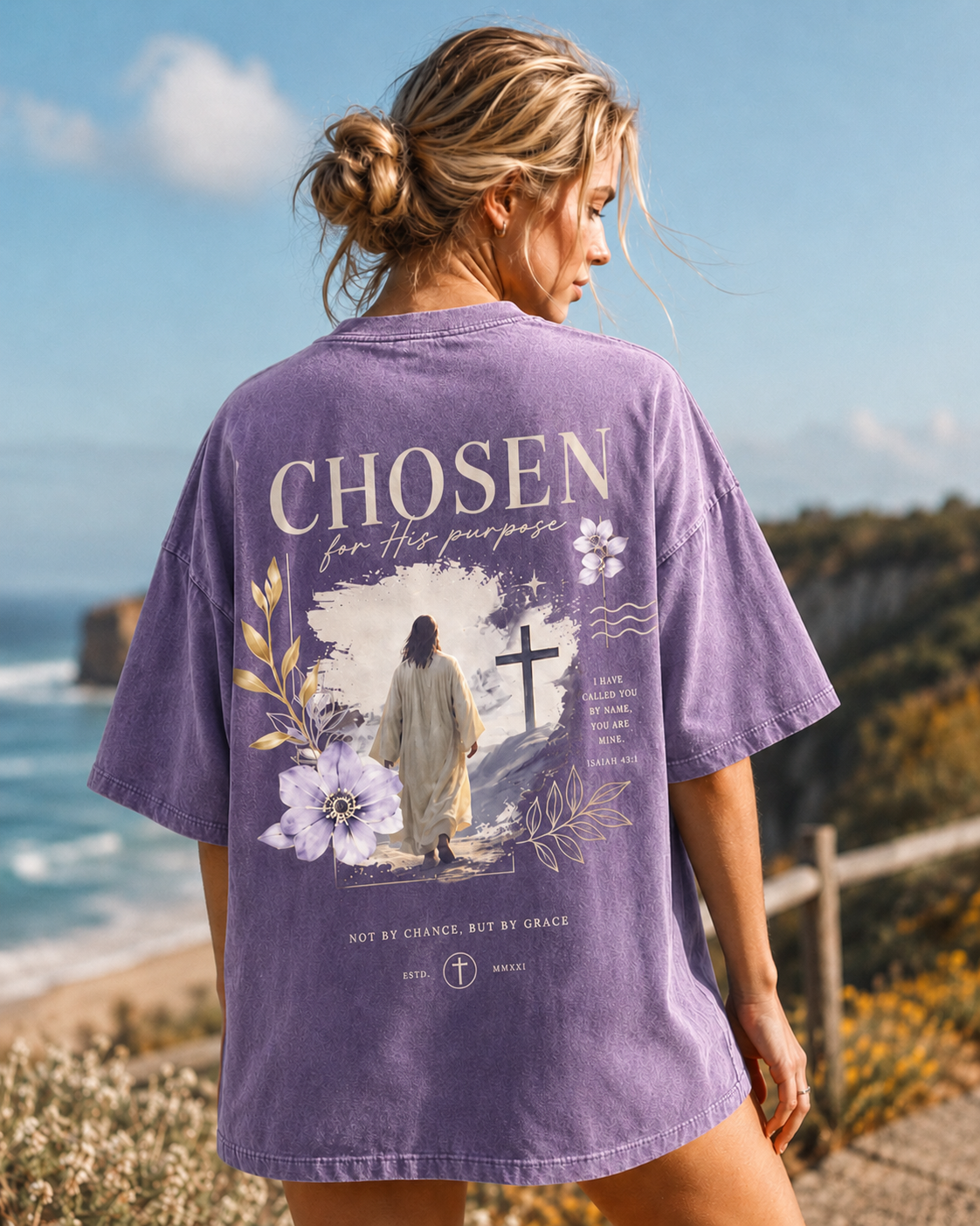 Chosen Faith Graphic Tee – Vintage Washed Oversized T-Shirt