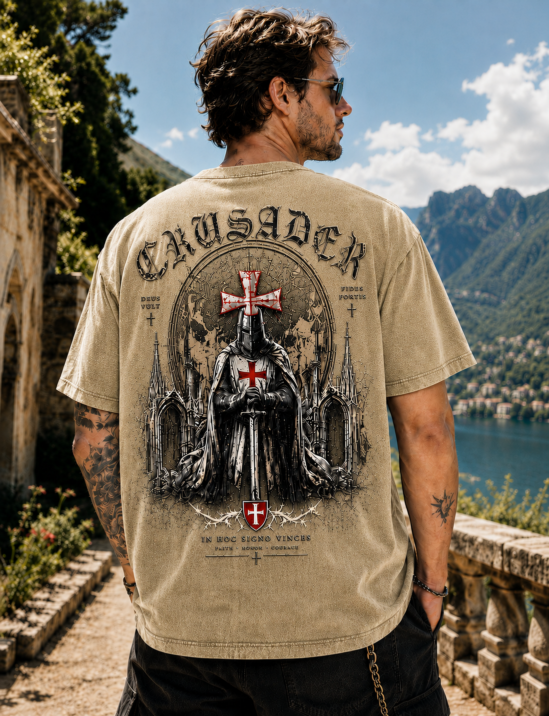 Vintage Crusader Oversized T-Shirt – Washed Black