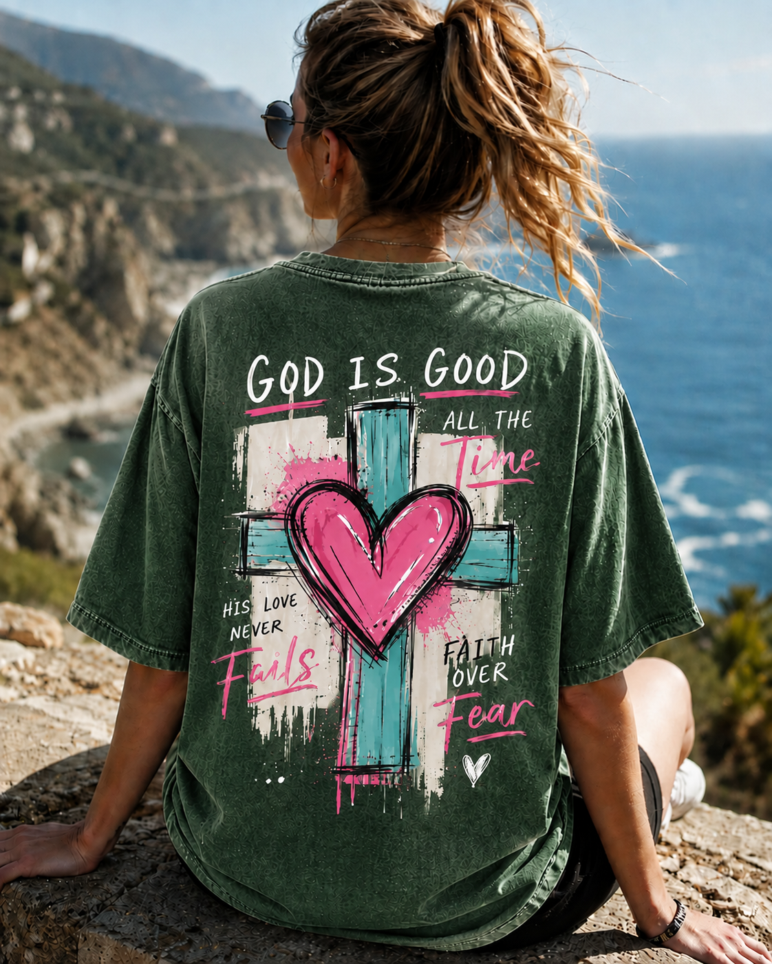 Vintage Faith Cross Oversized T-Shirt