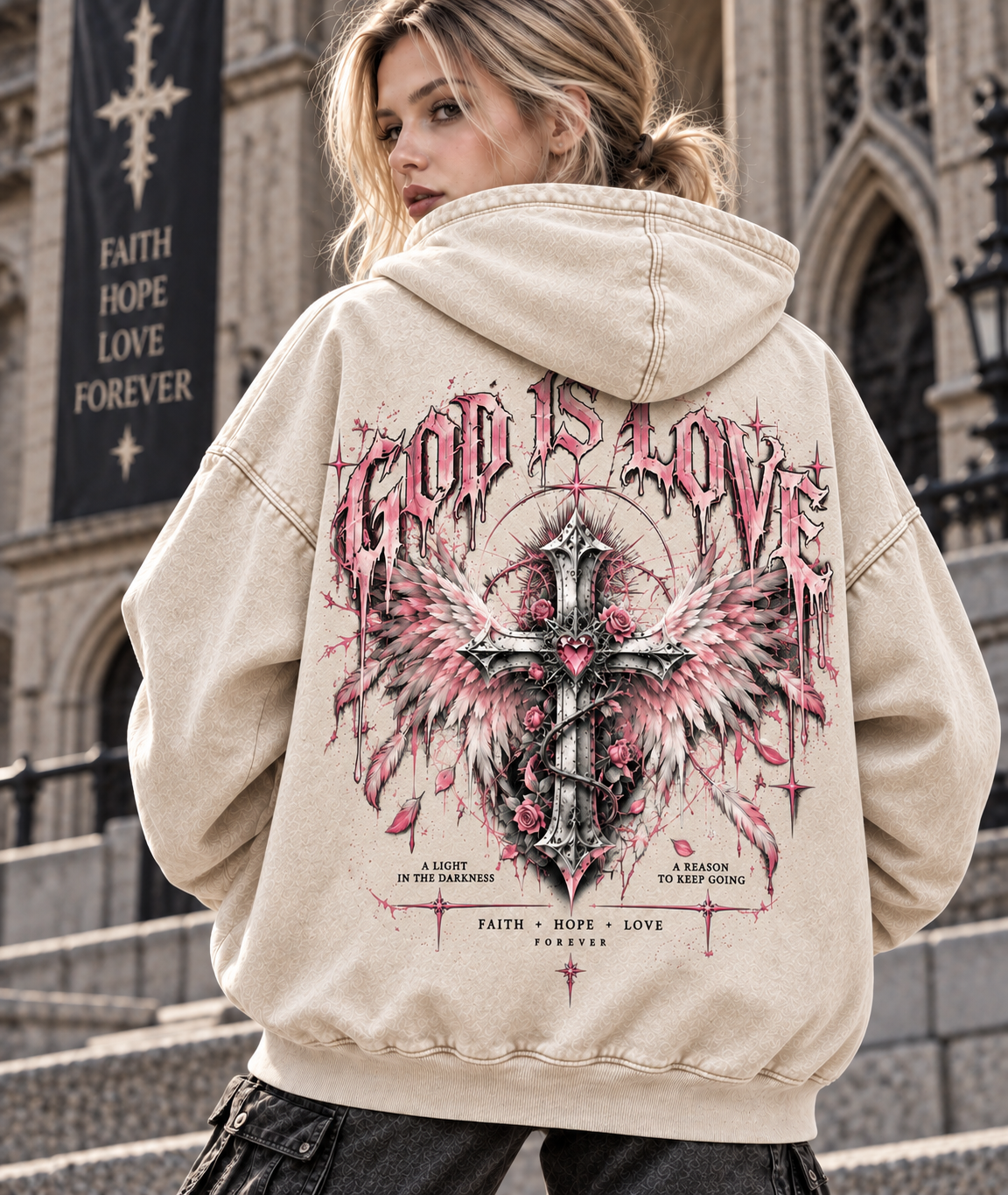 Gothic God Is Love Oversized Hoodie