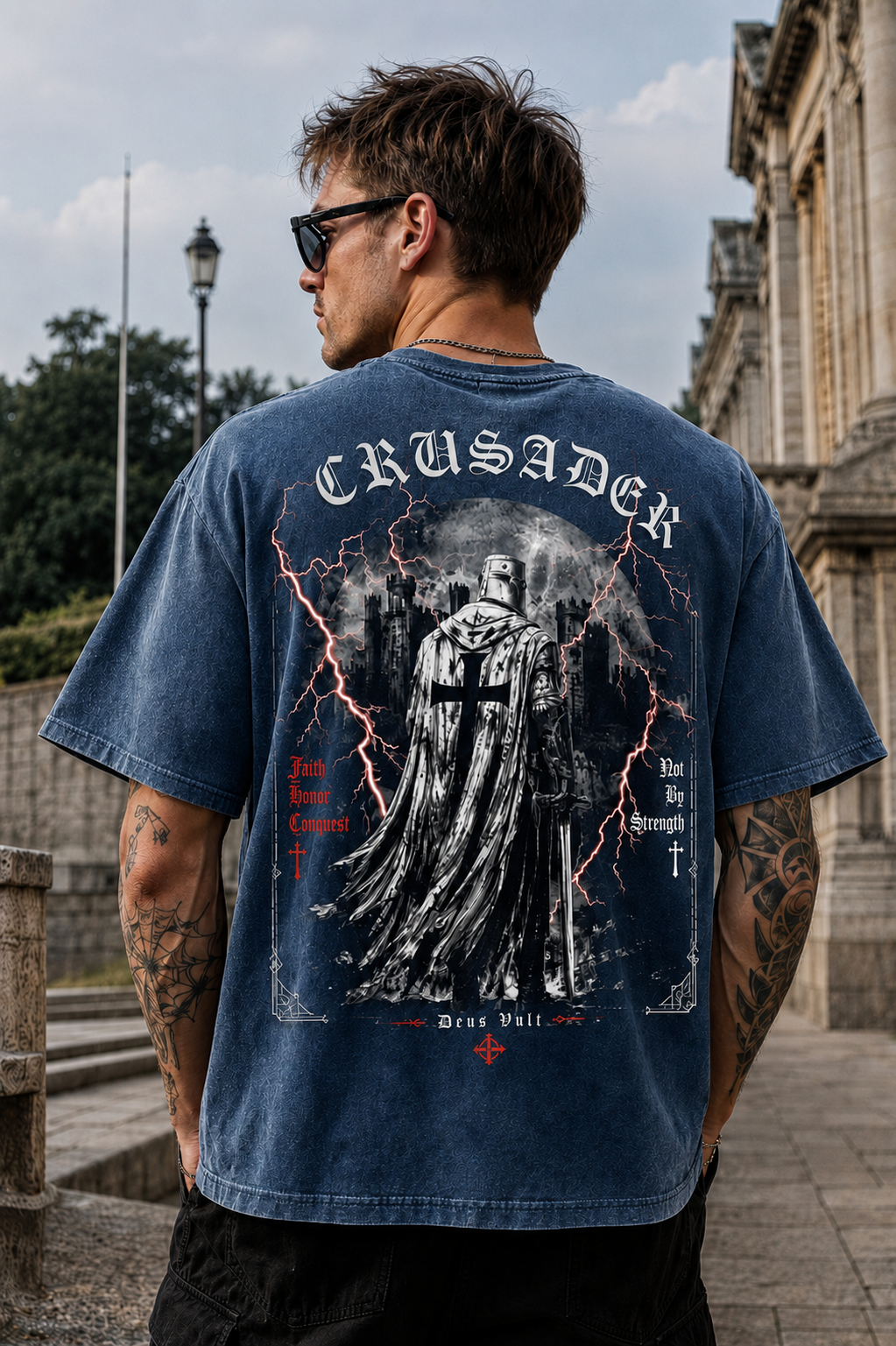 Vintage Crusader Oversized T-Shirt – Washed Black